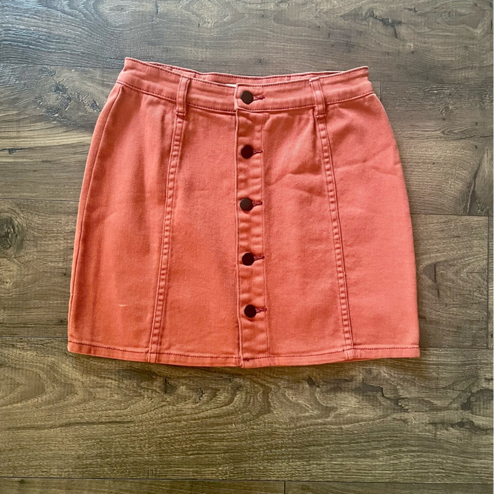 Billabong Women Burnt Orange High Waisted Button Up Mini Skirt Size 28